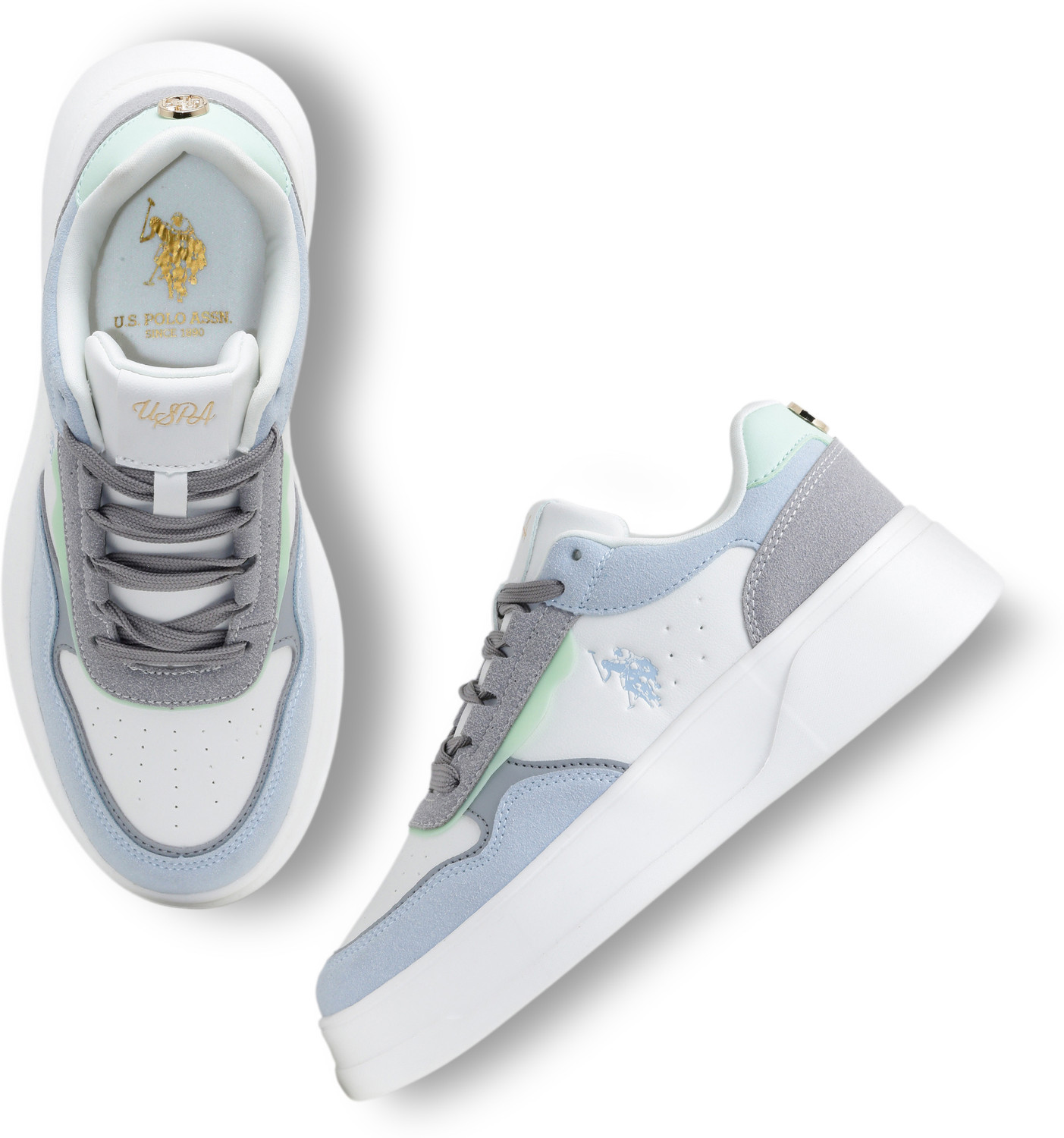 Image of U.S. POLO ASSN. Aluna Colourblocked Shoes Sneakers For Women (White, 5)