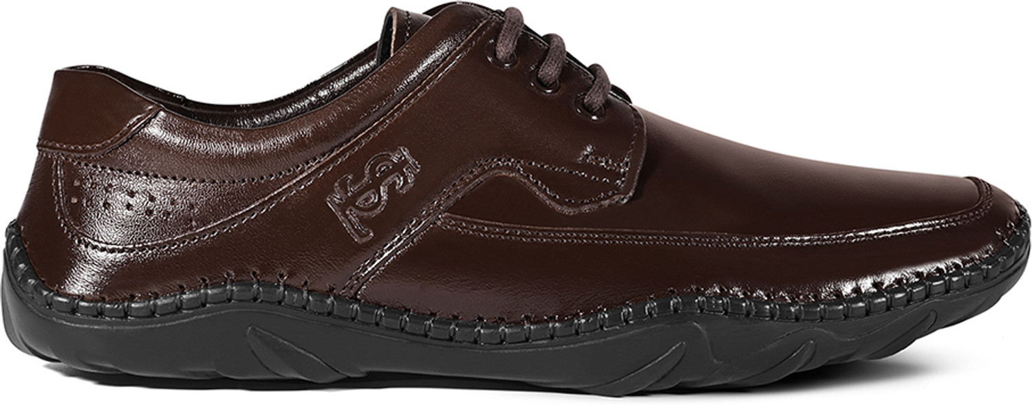 Image of LOUIS STITCH Brunette Brown Genuine Leather Ultra Lightweight Lace-Up Derby Shoes for Men Lace Up For Men