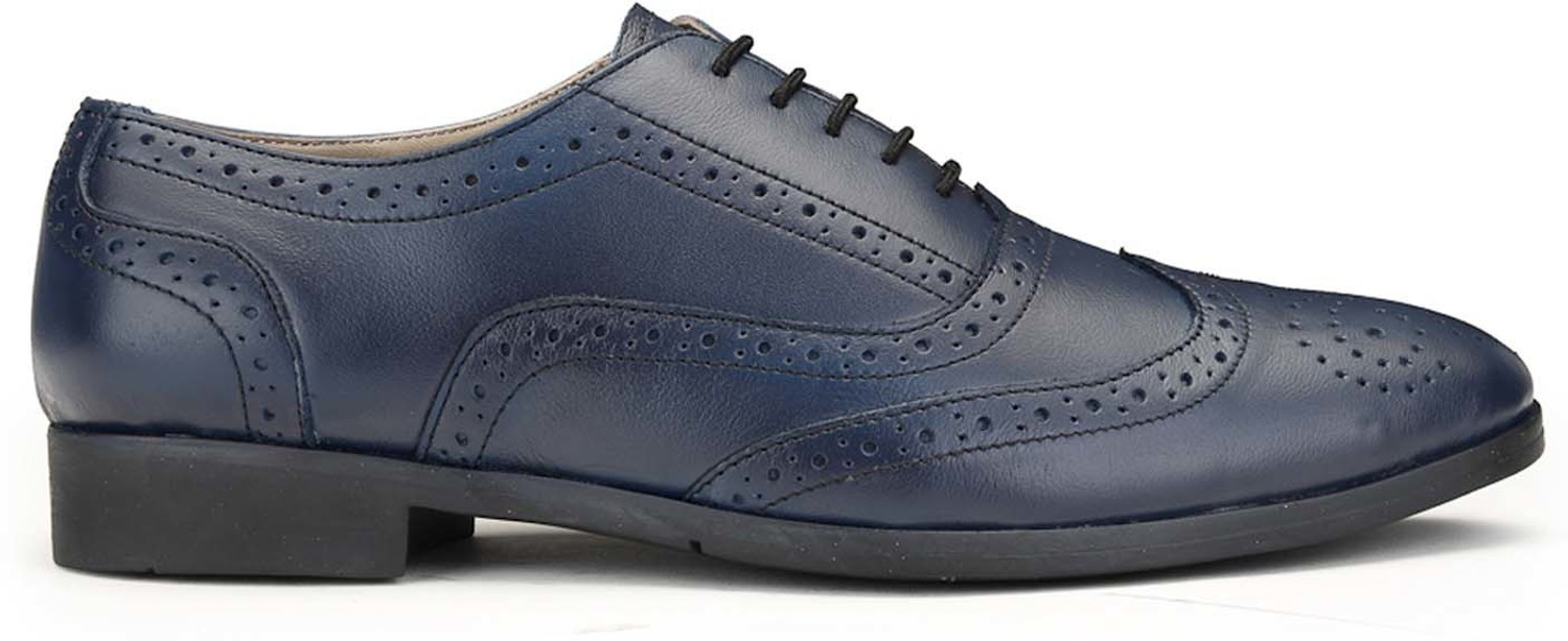 Image of LOUIS STITCH Blue Wingtip Style Italian Leather Comfortable Shoes for Men - UK 7 Brogues For Men
