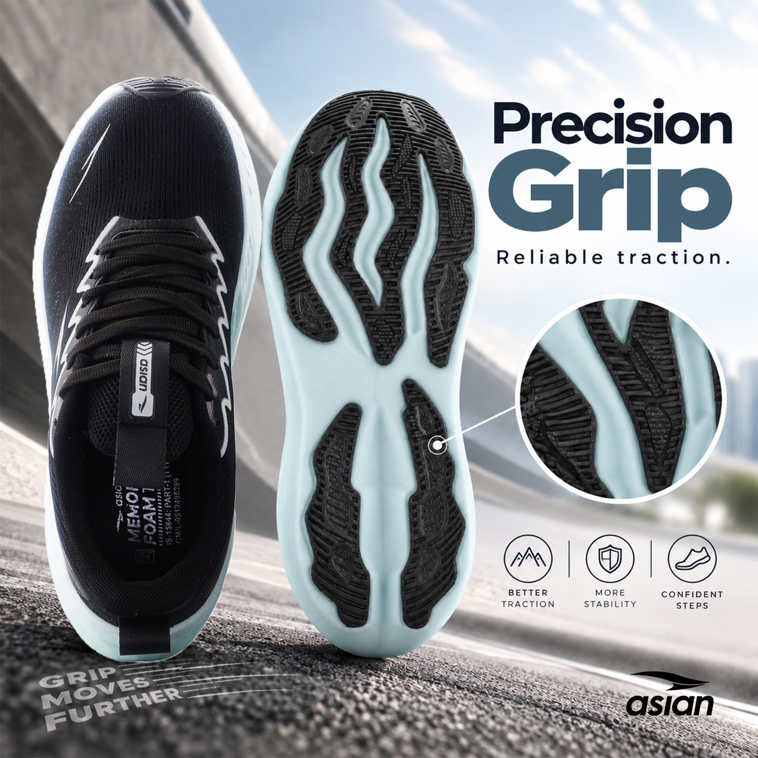 Image of asian Aerofoam-02 Men's Running Shoes with Mesh Upper and Energy Return Sole Running Shoes For Men