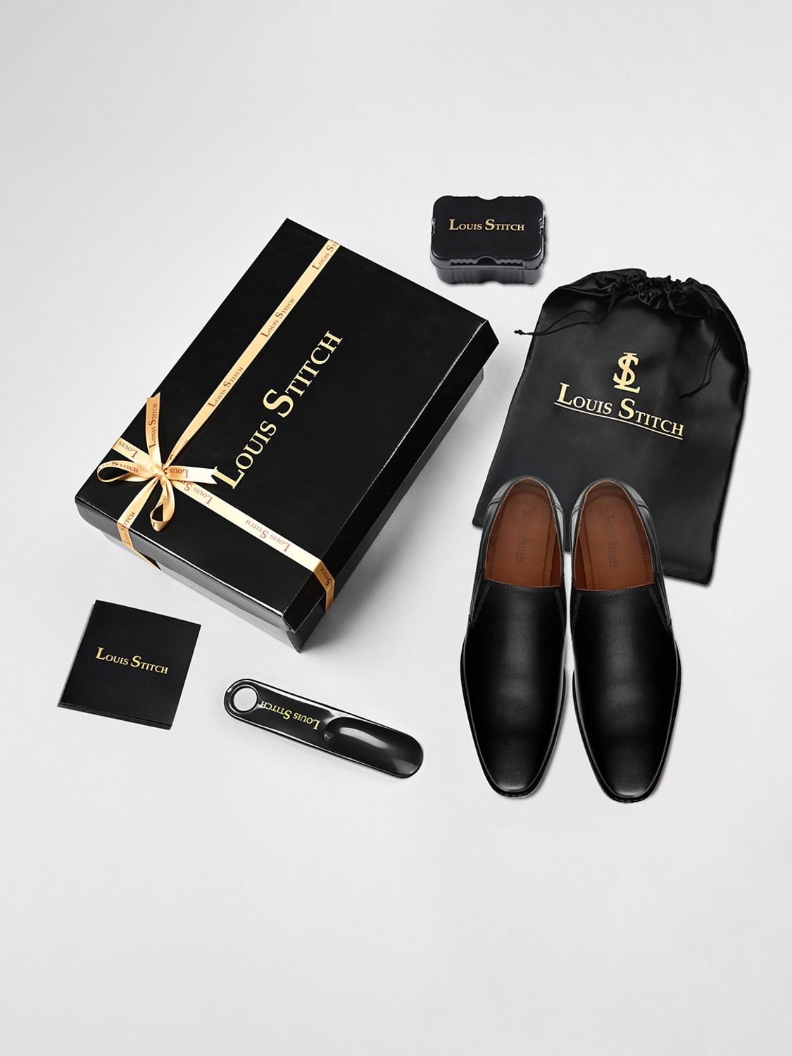 Image of LOUIS STITCH Obsidian Black Leather Mocassins Shoes Formal Loafers Slipons for Men - RXSOJB Slip On For Men