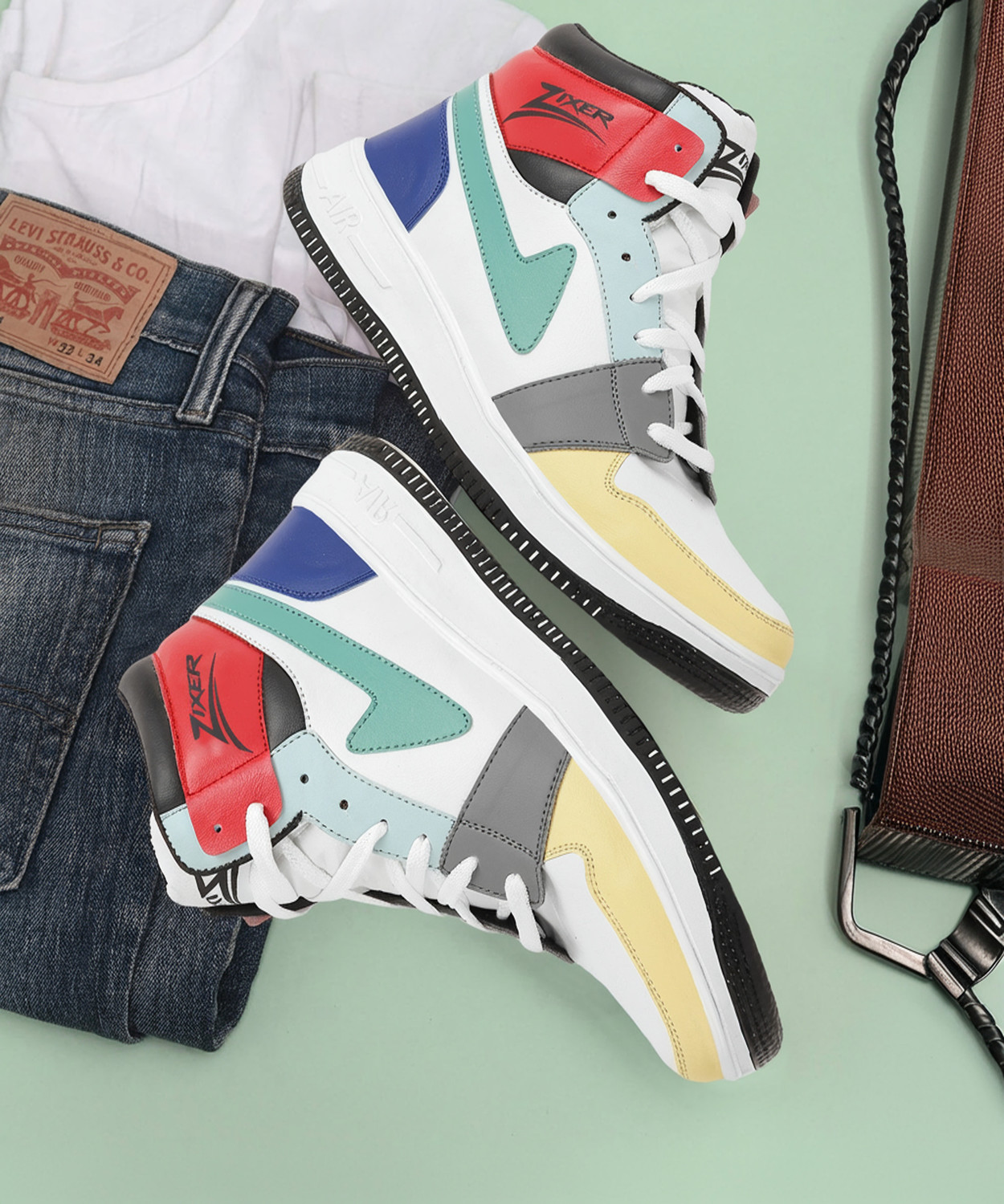 Image of Zixer High Top Ankle Sneaker Shoes For Boys | Branded Stylish Chunky Cut Casual Long Sneakers For Men