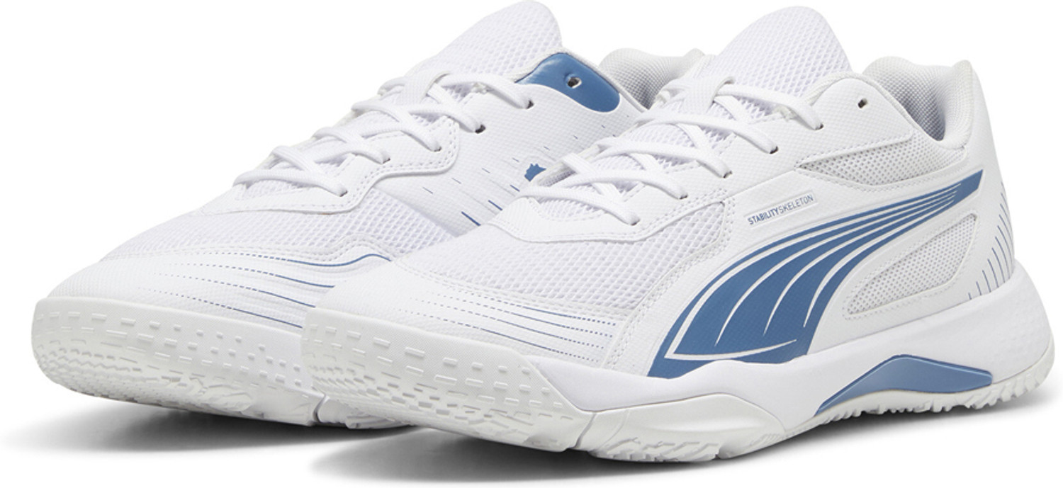Image of PUMA Solarflash III Badminton Shoes For Men (White, Blue, 8)