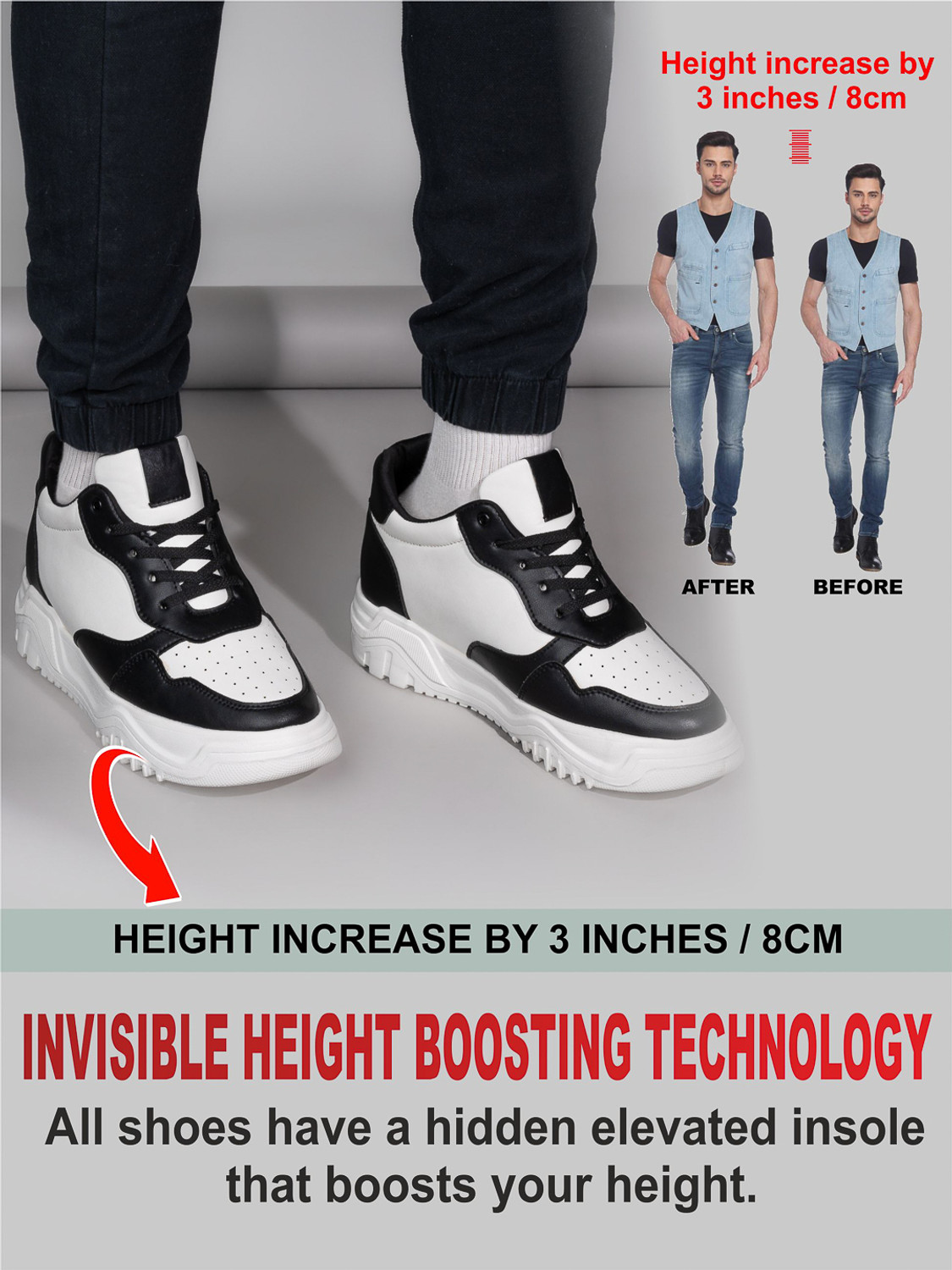 Image of HI Toes HI Toes Men Solid Elavator Sneakers Casuals For Men