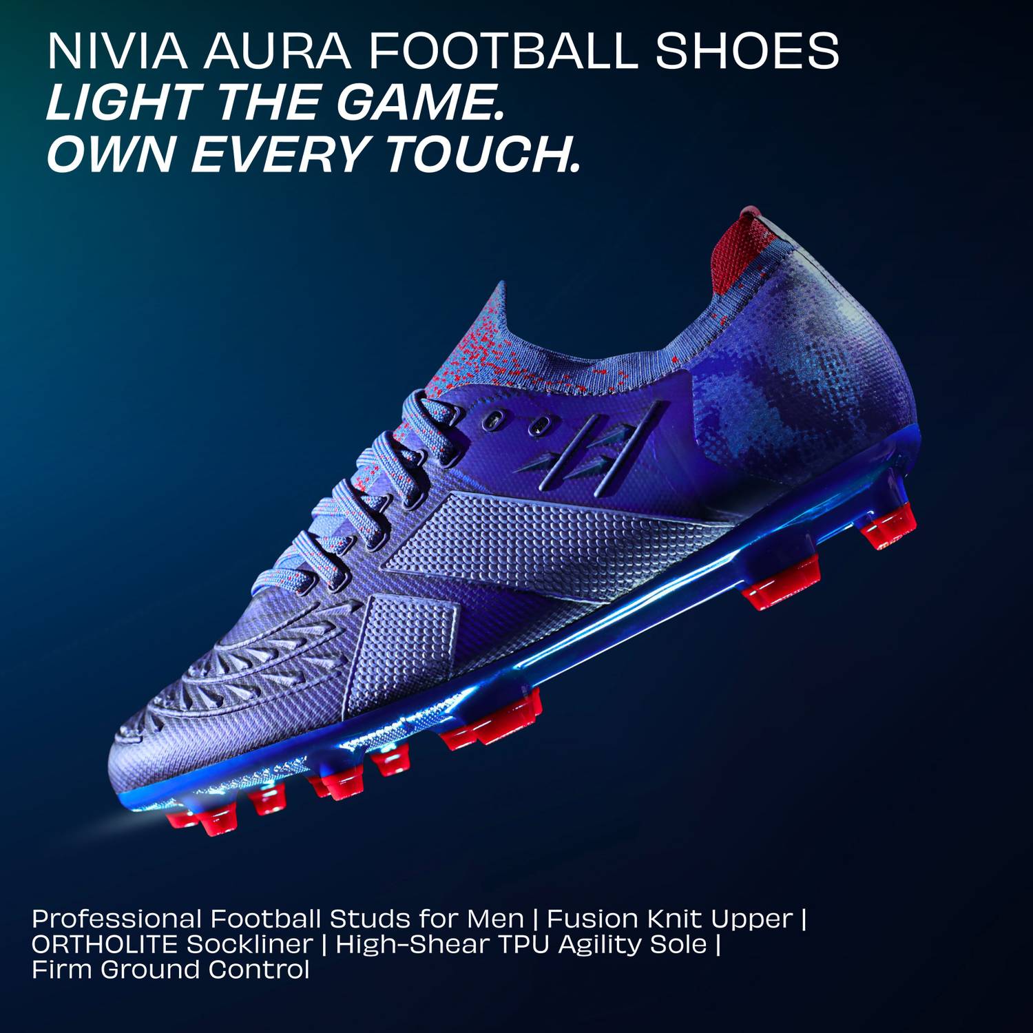 NIVIA Aura Football Studs Shoes for Men (Blue) - Image 2