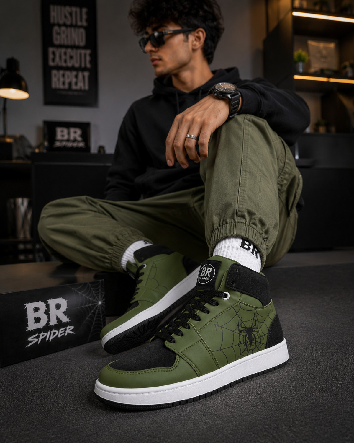 Image of BROOMI High Top Sneakers Spider Design | Red Black Casual Shoes for Men | Streetwear Sneakers For Men