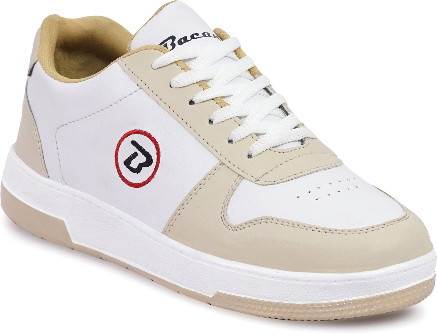 Image of Bacan Men's White & Beige Casual Sneakers | Lace-Up Comfortable Shoes Sneakers For Men