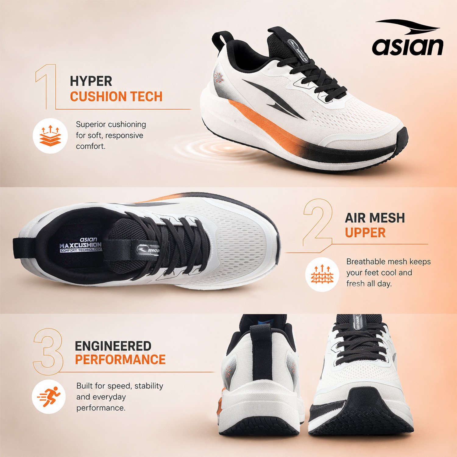 Image of asian Hypercushion Carbon-13 Men's Running Shoes with Breathable Mesh Upper Running Shoes For Men