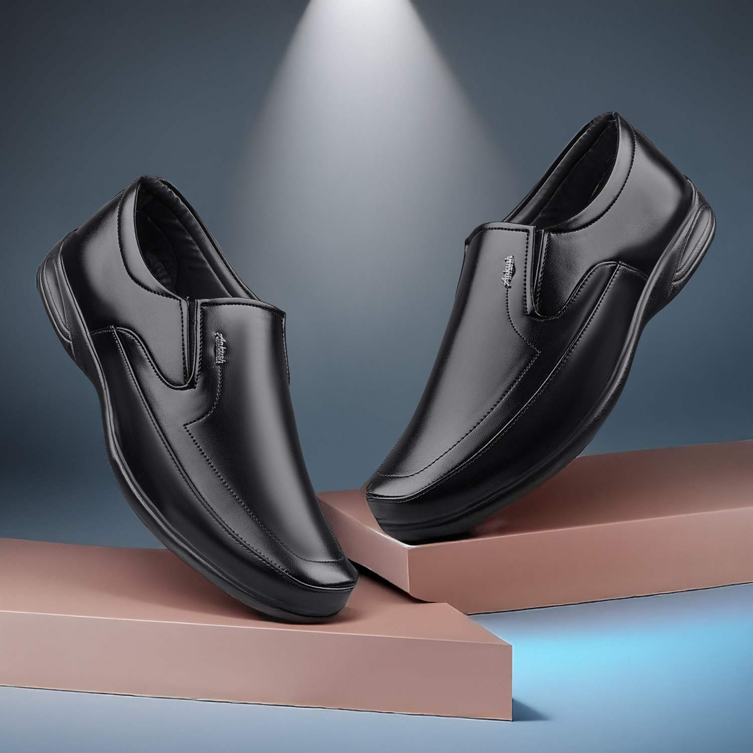 Image of VibeStep Men Black Formal Synthetic Leather Office Wear Shoes Slip On For Men