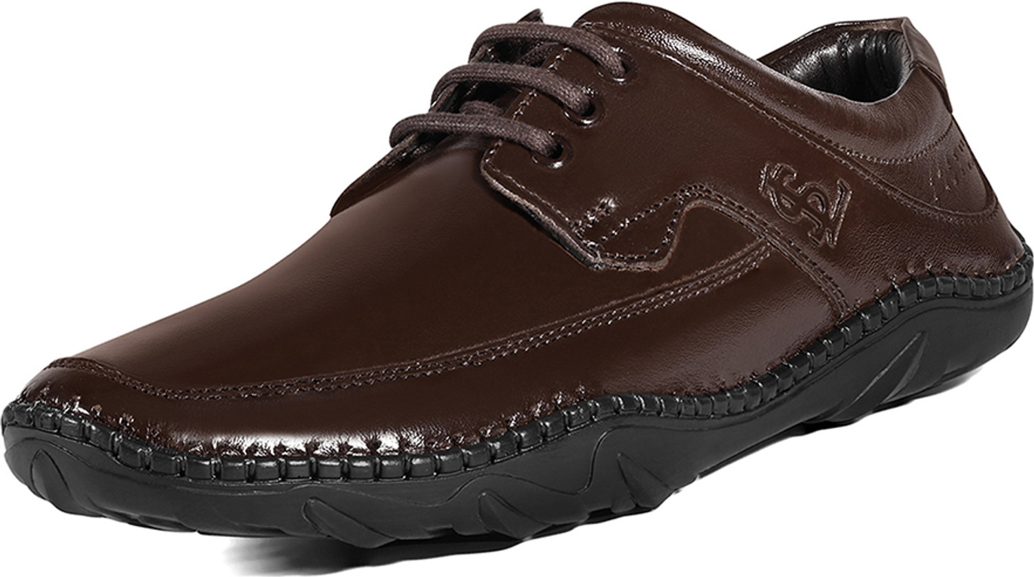 Image of LOUIS STITCH Brunette Brown Genuine Leather Ultra Lightweight Lace-Up Derby Shoes for Men Lace Up For Men