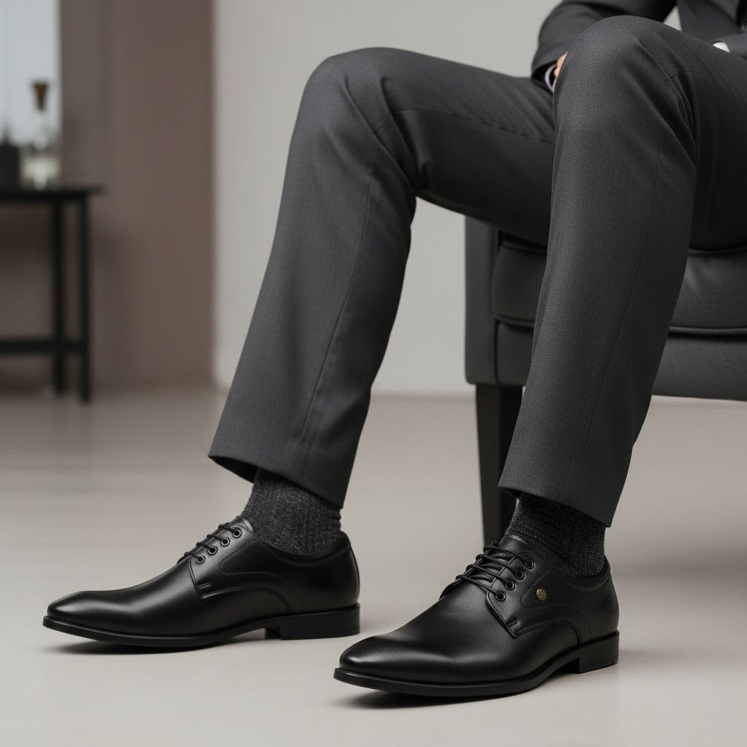 Image of zuliva Men's Black Formal Shoes | Premium Synthetic Leather Derby Office Shoes Corporate Casuals For Men
