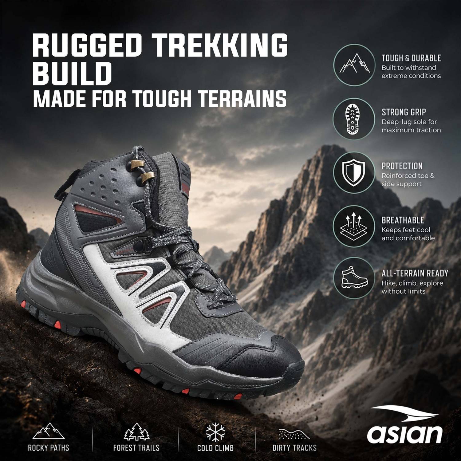 asian EVEREST-24 Men's Hiking Boots - Image 5