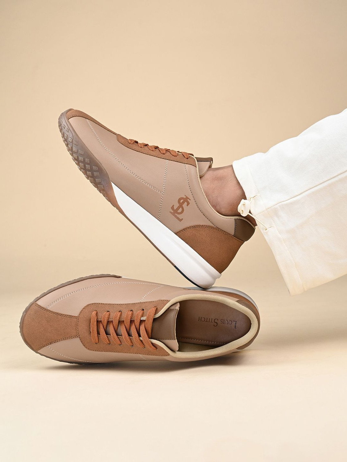 Image of LOUIS STITCH Men's Tan and Beige Sneaker, Casual Lightweight Sneakers For Men, UK-10 Sneakers For Men