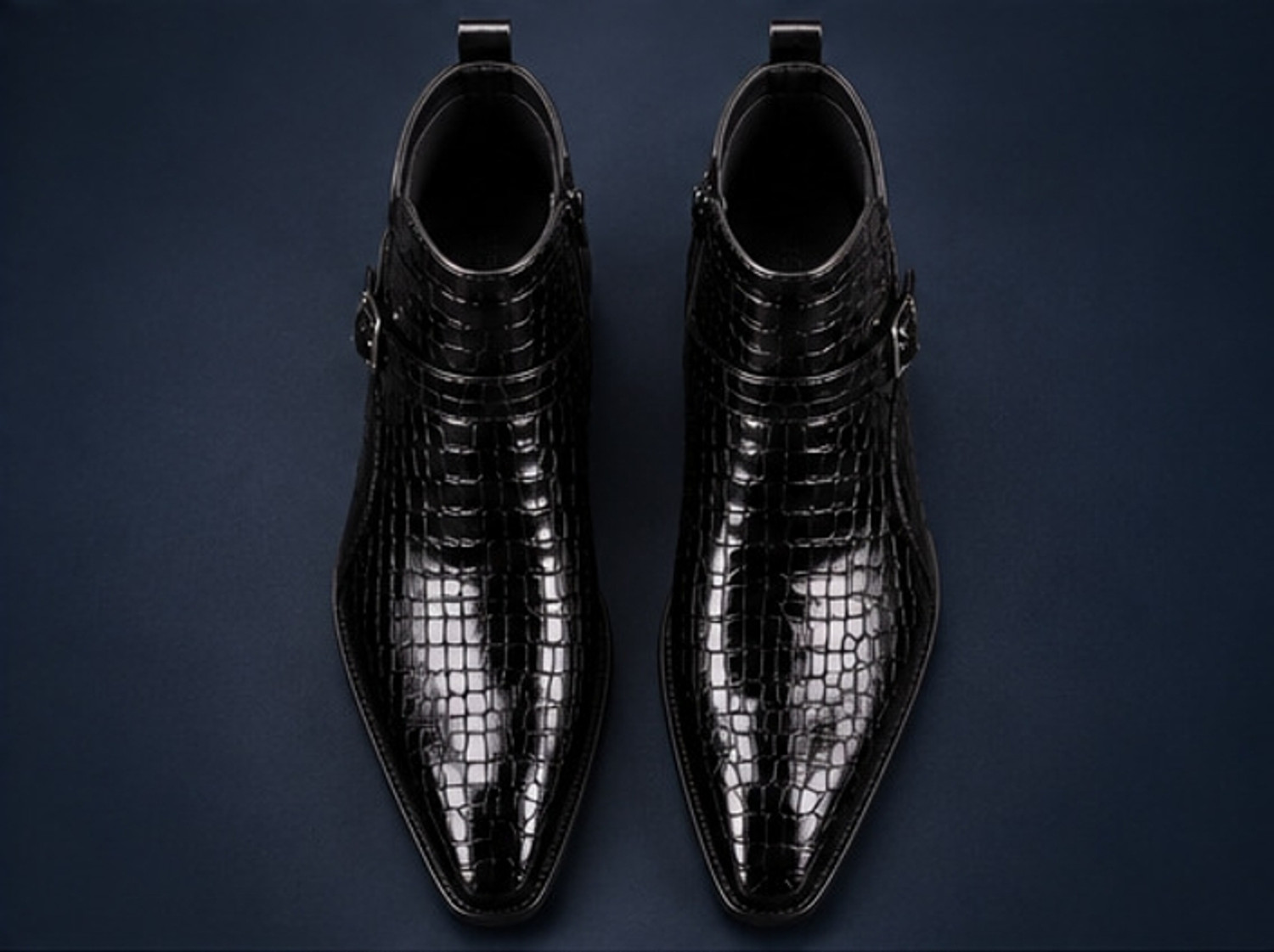 Image of Robbie jones Crocodile Print Luxury Chelsea Boots For Men Boots For Men (Black, 8)