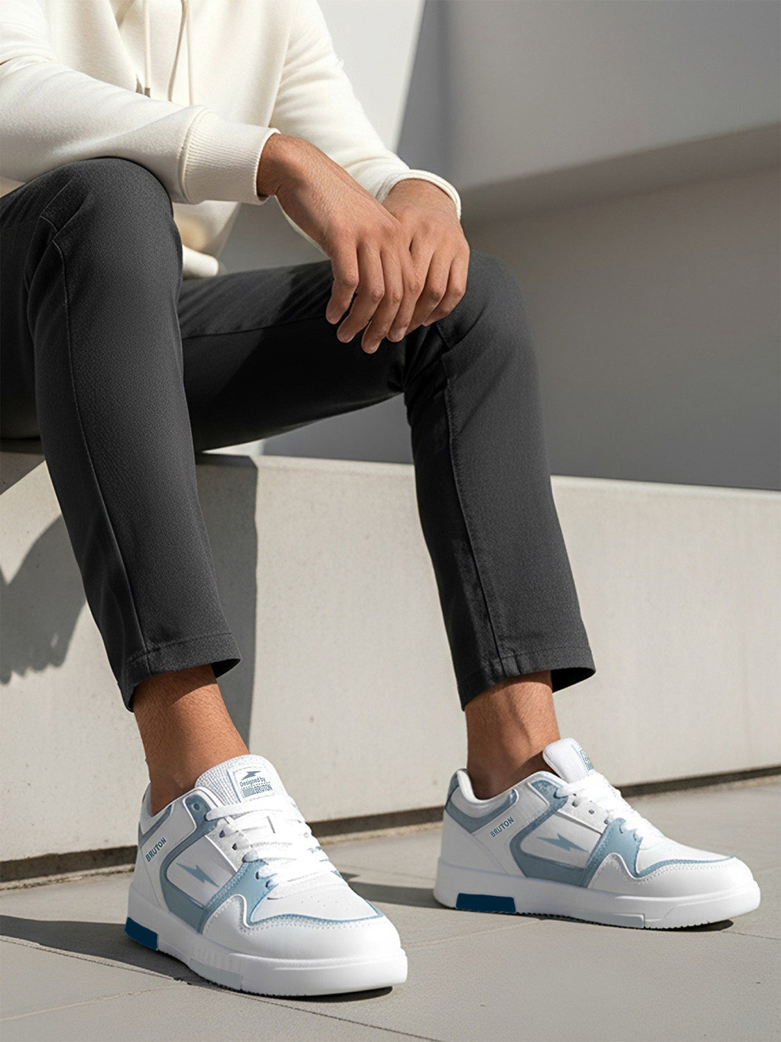 Image of BRUTON 218- Pulse X | Stylish Casual Shoes | Comfortable | Lace-Up & Daily Wear Loafers For Men (White, Blue, 8)