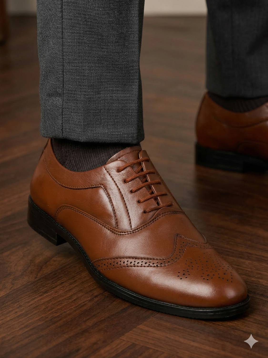 ALBERTO TORRESI Men's Tan Brown Leather Wingtip Brogue Oxfords Brogues For Men