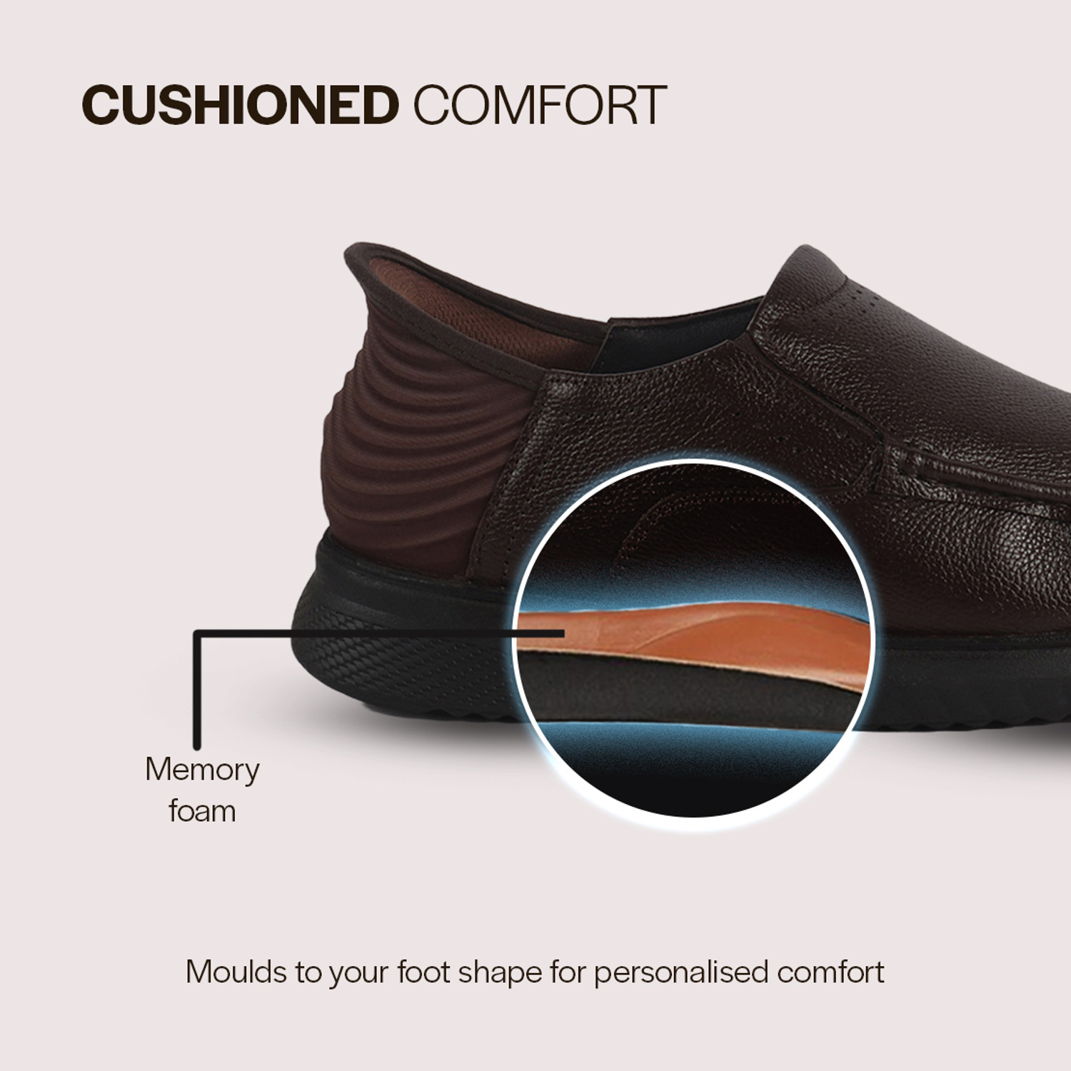 Image of FAUSTO Genuine Leather Round Toe Formal Hands-Free Slip-IN Shoes|Heel Collar Padded Slip On For Men
