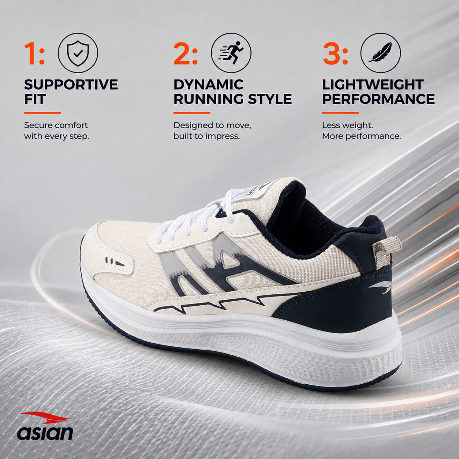 Image of asian Wonder-34 Men's Running Shoes with Mesh Upper & Comfortable Cushioned Sole Running Shoes For Men