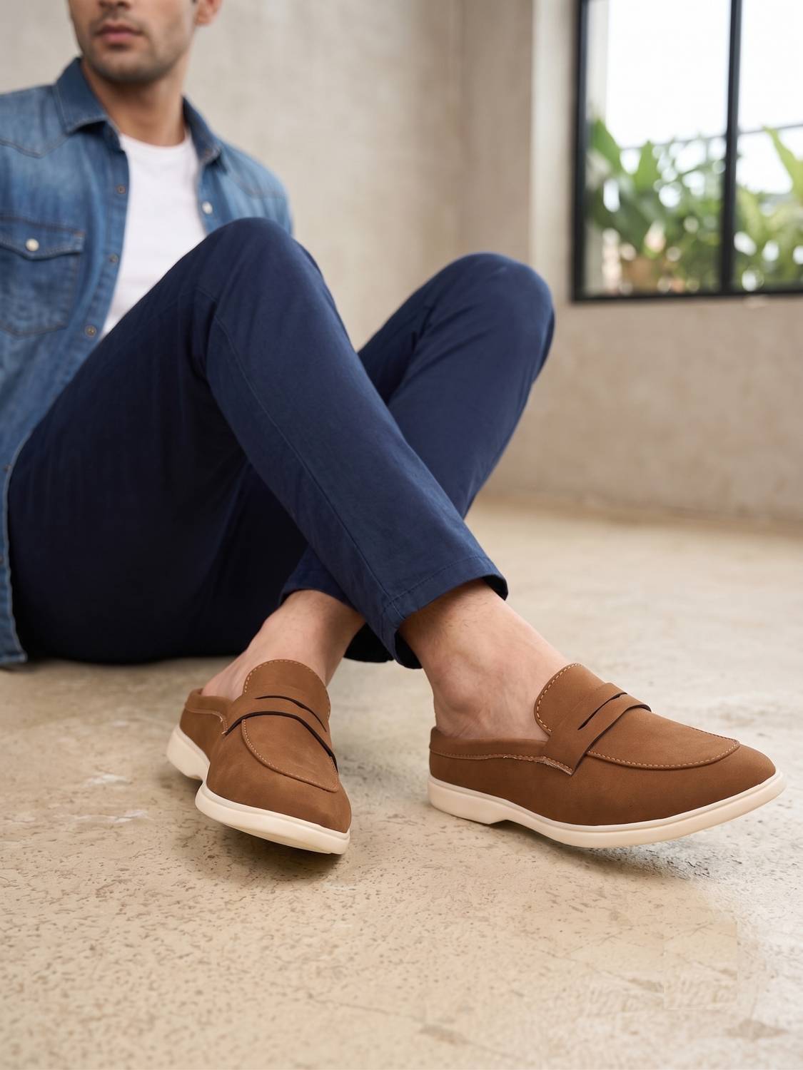 JK PORT Men's Tan Comfort Slip-On Mule Loafers - Image 1