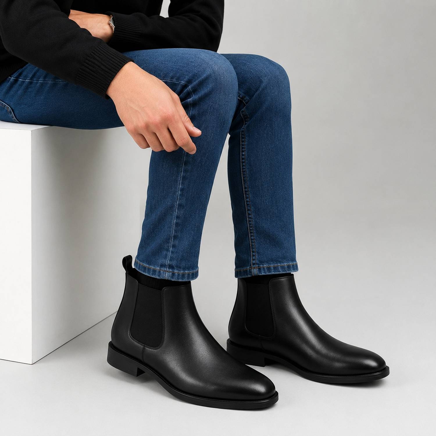 BOLTVELOCITY Classic Chelsea Boots For Men Black - Image 5