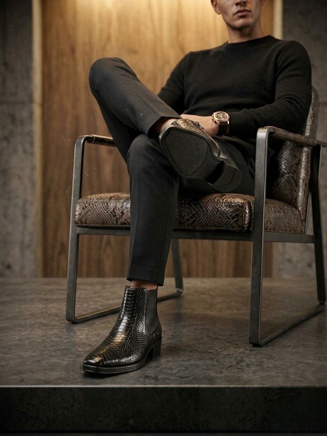 Image of ERIX Men's Croco Texture Side Zipper Synthetic Leather chelsea Boots For Men