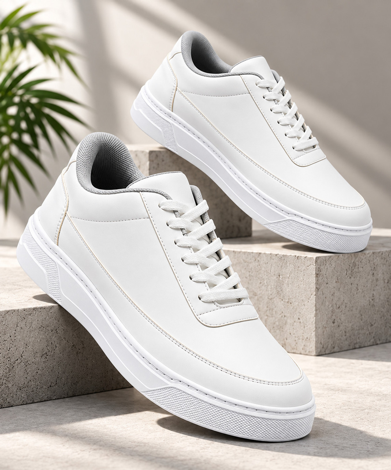 Image of KILLER Men's Premium White Casual Sneakers | Lightweight Lace-Up Sneakers For Men (White, 7)