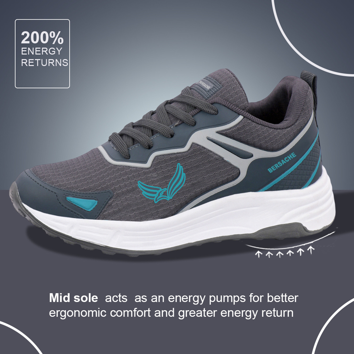 Image of Bersache Women's Lightweight Sports Shoes|Lace-Up Running Shoe with Cushion Sole Running Shoes For Women (Grey, 6)