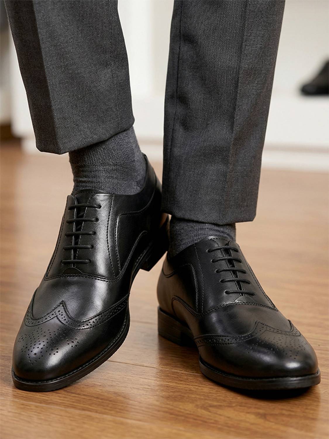 ALBERTO TORRESI Men's Black Leather Wingtip Brogue Oxfords Brogues For Men