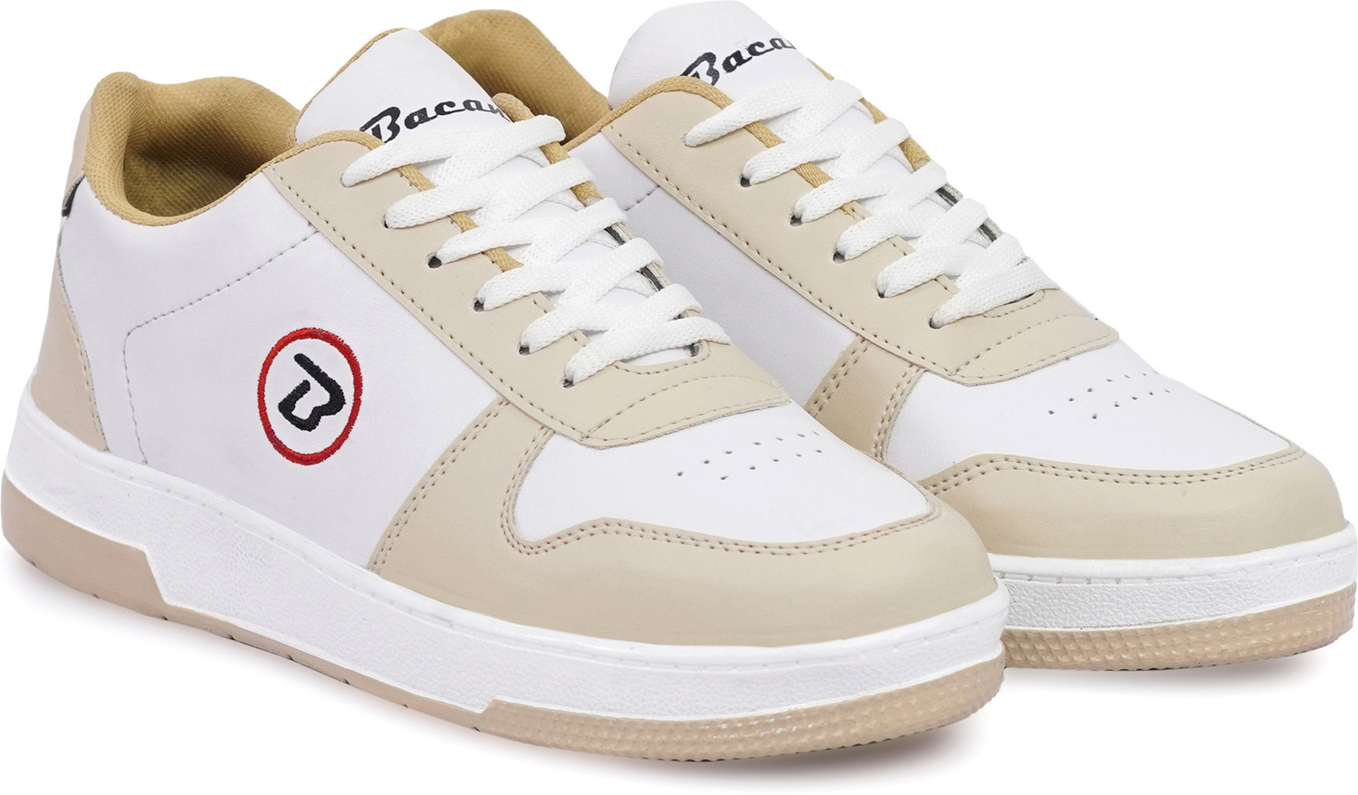 Image of Bacan Men's White & Beige Casual Sneakers | Lace-Up Comfortable Shoes Sneakers For Men