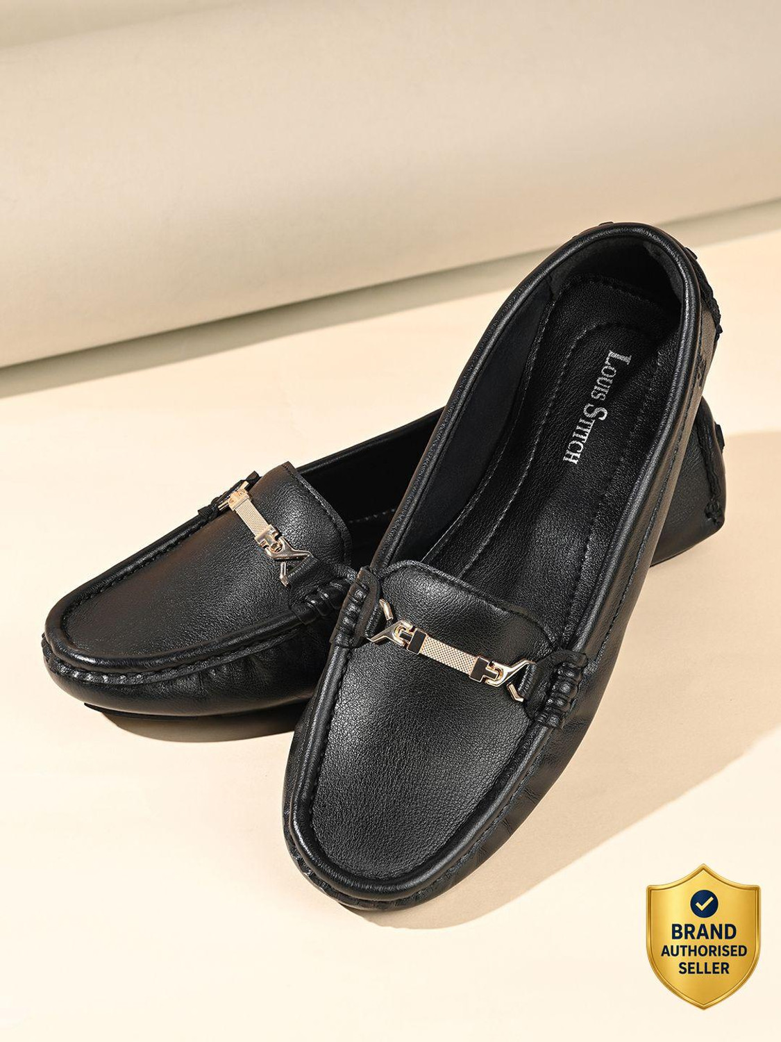 Image of LOUIS STITCH Women's Black Premium Slip-On Loafers, Casual and Formal Wear, LSLD-BLR-HS04 Loafers For Women