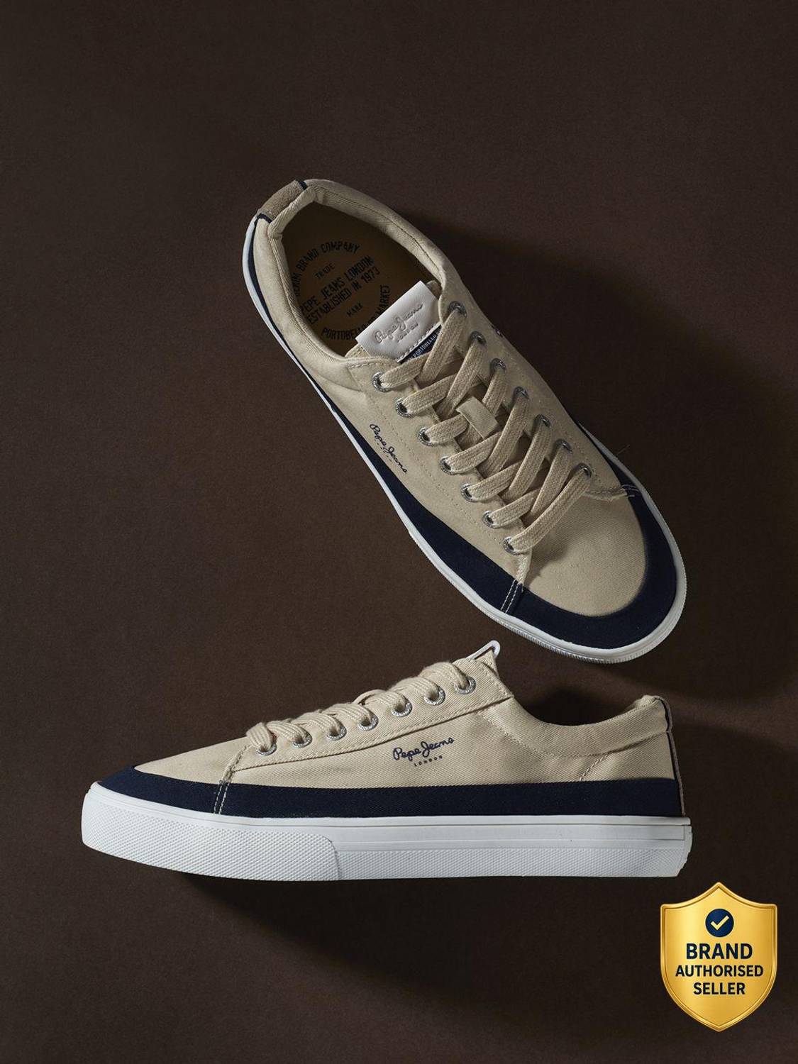 Pepe Jeans Men’s Canvas Platform Sneakers Beige Navy