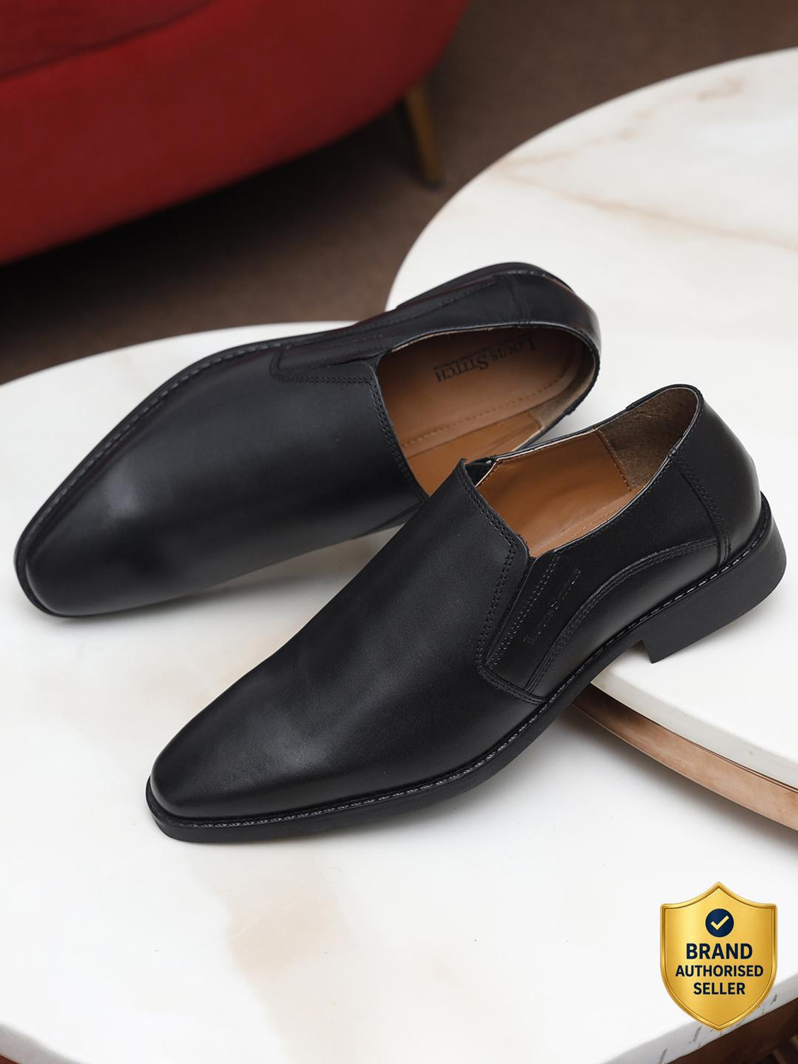 Image of LOUIS STITCH Obsidian Black Leather Mocassins Shoes Formal Loafers Slipons for Men - RXSOJB Slip On For Men