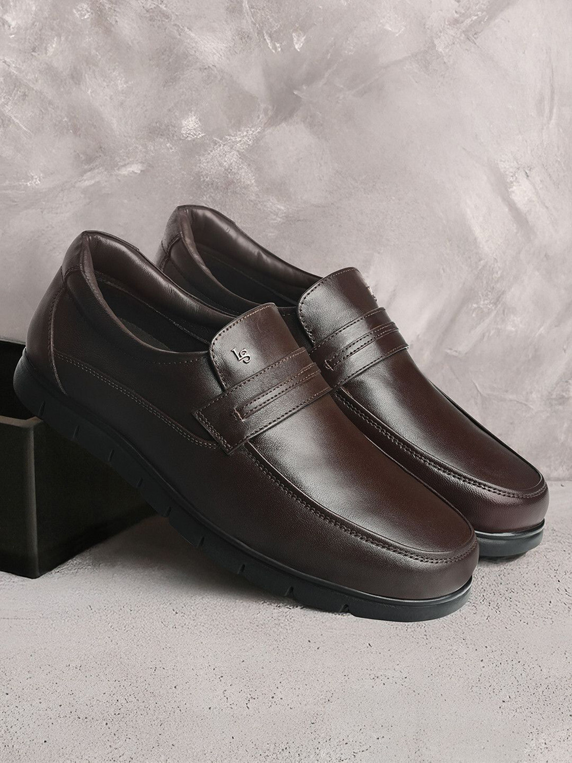 Image of LOUIS STITCH Brunette Brown Leather Shoes for Men, Comfortable Slip-On Moccasins, UK-10 Slip On For Men