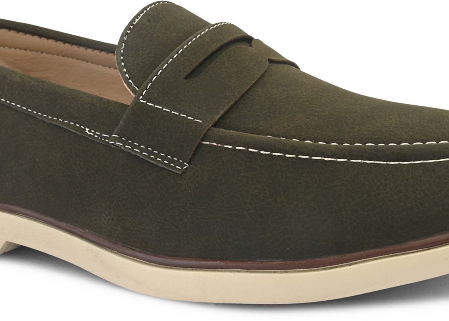 Image of Roadster Men olive solid suede round toe comfortable slip on moccasins stylish casual lo Loafers For Men