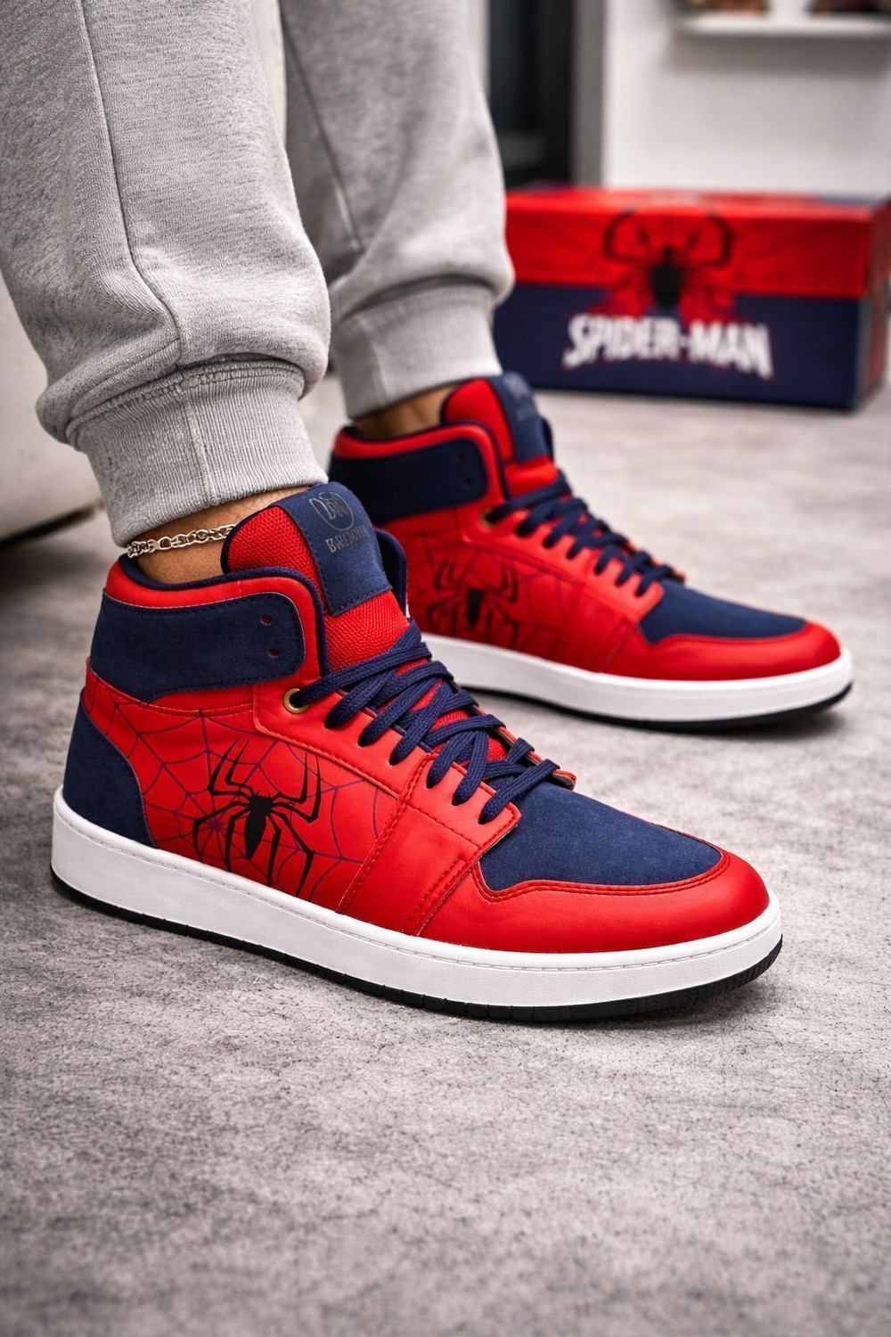 Image of BROOMI High Top Sneakers Spider Design | Red Blue Casual Shoes for Men | Streetwear Sneakers For Men