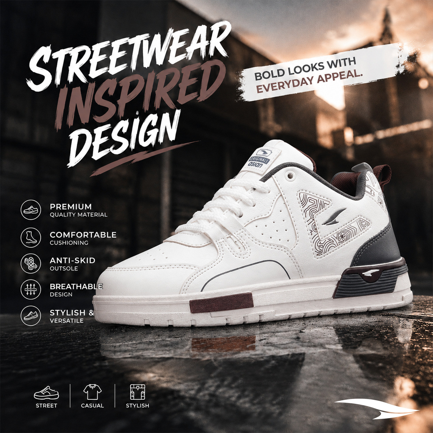 Image of asian Motion-01 Men's Lightweight Sneaker with Soft Cushioning & Sporty Grip Sole Sneakers For Men (White, Grey, 9)