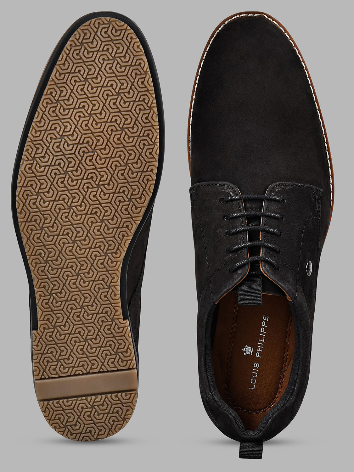 Image of LOUIS PHILIPPE Premium Leather Breathable Anti-Slip Flat Heel Semi F Lace Up For Men