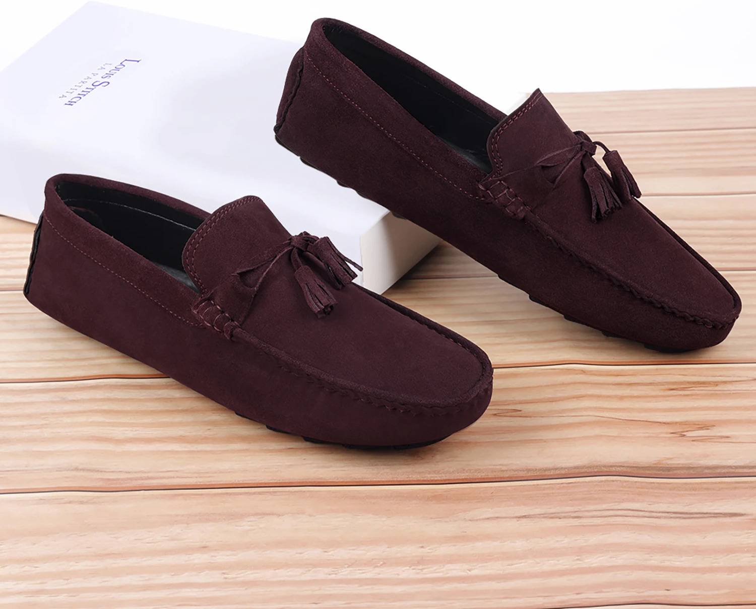 LOUIS STITCH Rosewood Suede Leather Casual Loafers for Men 