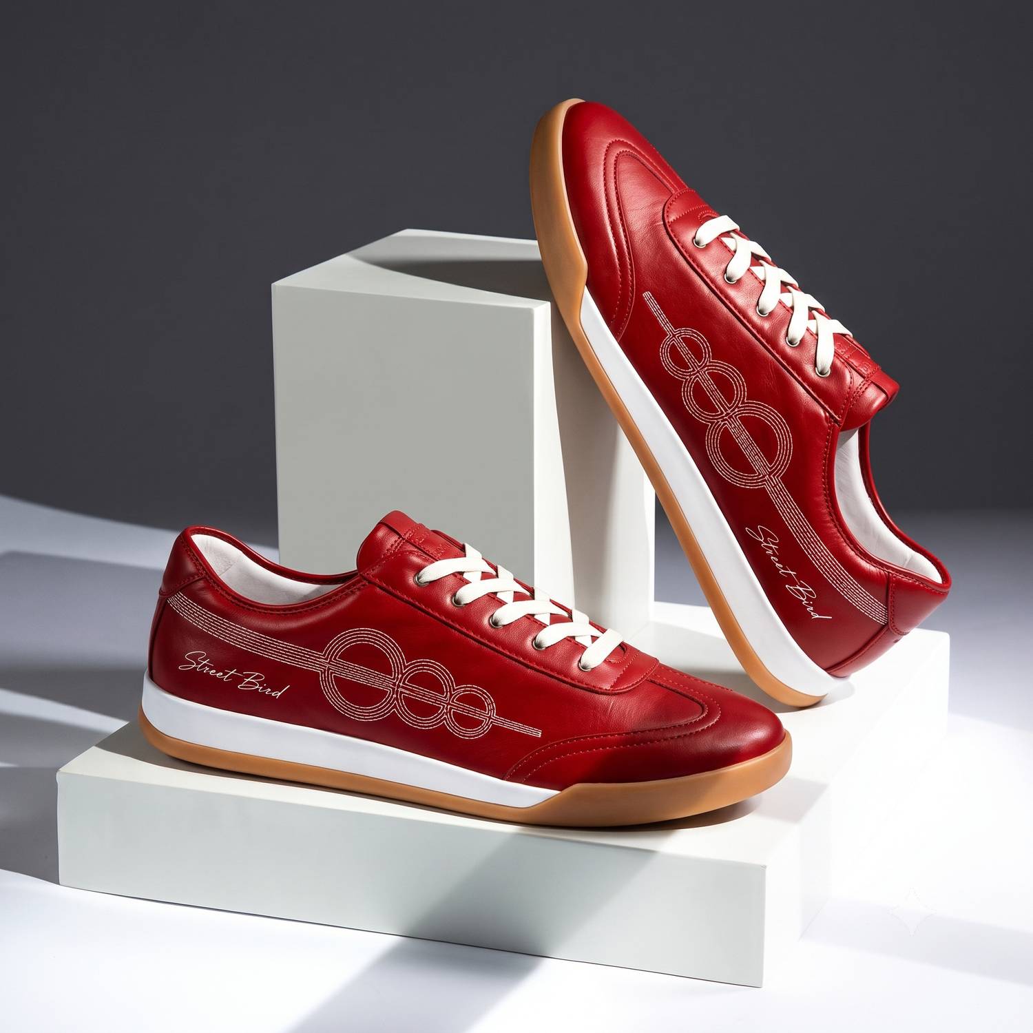 Street Bird Men's Casual Red Lace-Up Sneakers - Image 2
