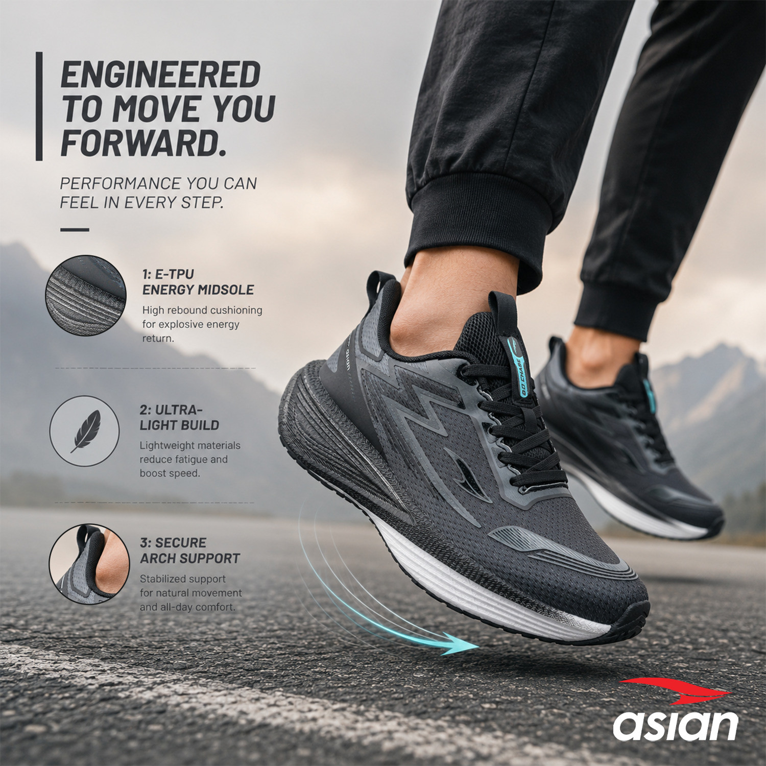Image of asian Hypercushion Carbon-09 Men's Running Shoes with Carbon Plate | Energy Return Training & Gym Shoes For Men