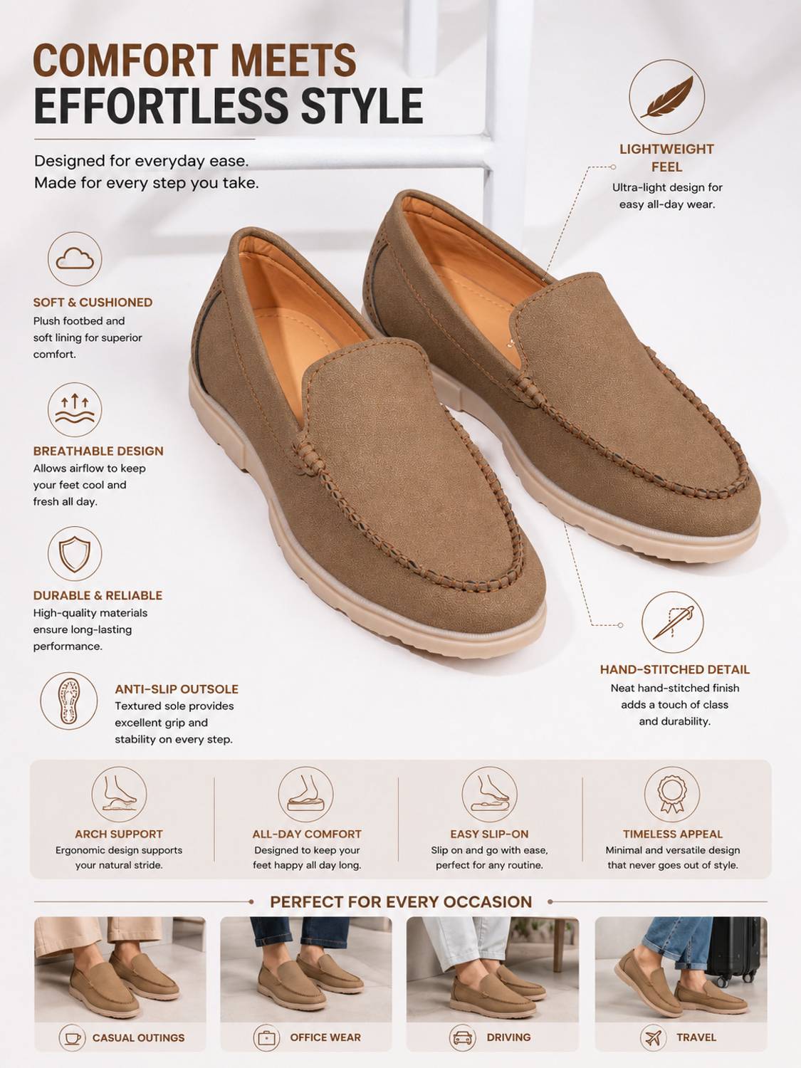 BIG BOK Men Round Toe Memory Foam Suede Loafers - Image 3