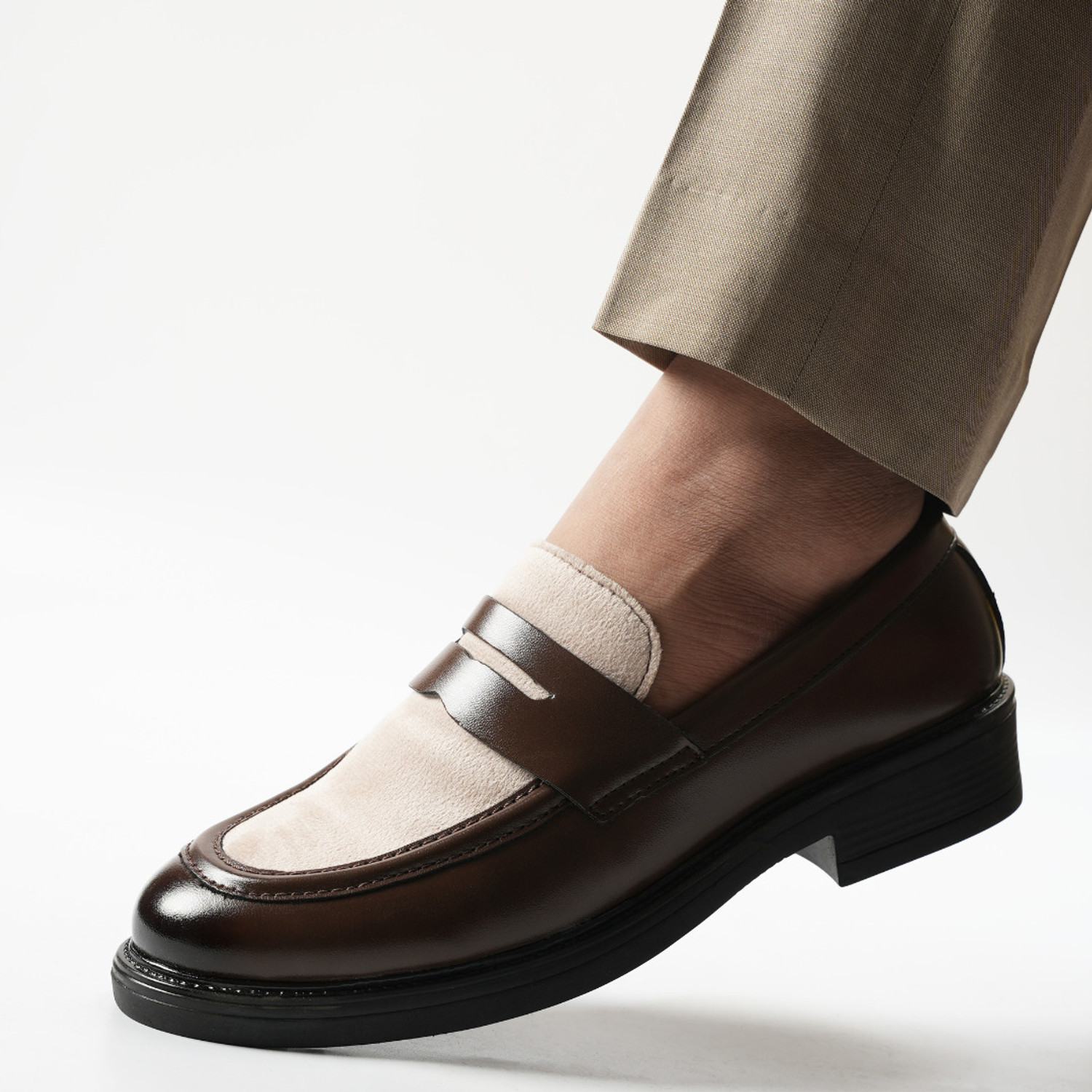 Image of MONKSTORY Monkstory Cosmopolitan Contrast Penny Loafers - Brown /Beige Loafers For Men