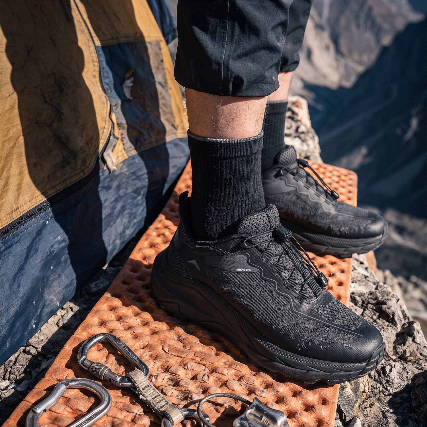 Image of Adventra Waterproof Trail Running Ultra Grip Shoes, Quick-Lace (TR2014) - Full Black Running Shoes For Men