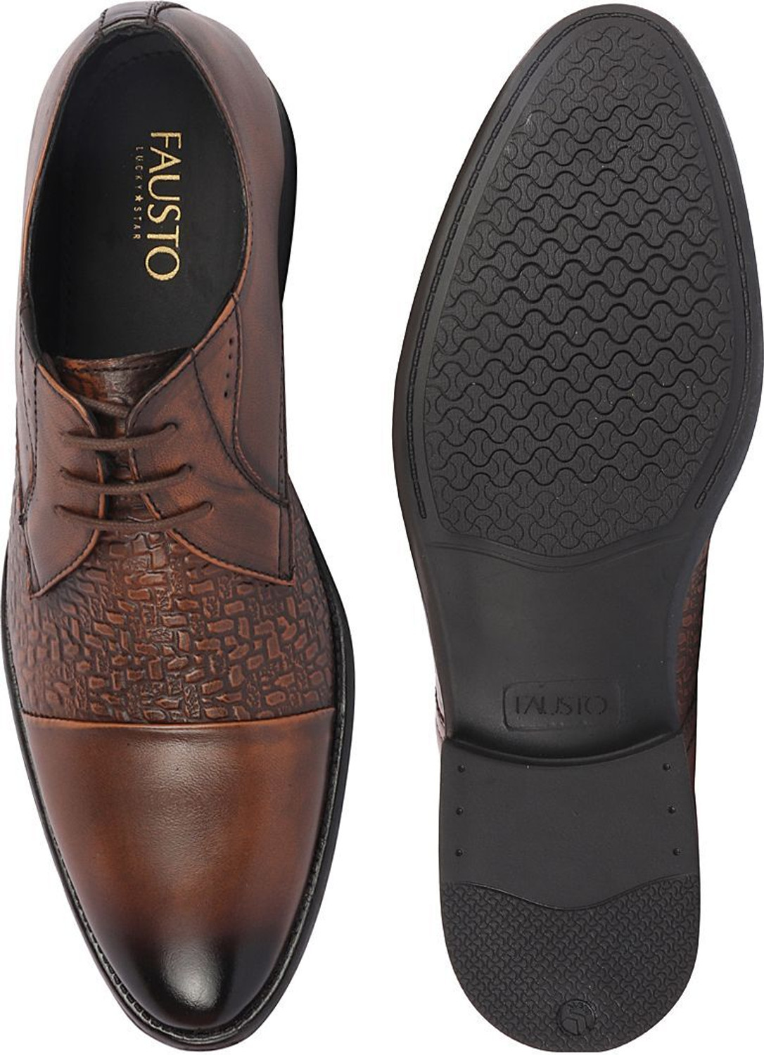 Image of FAUSTO Wedding Party Genuine Leather Embossed Design Lace Up Shoes Oxford For Men