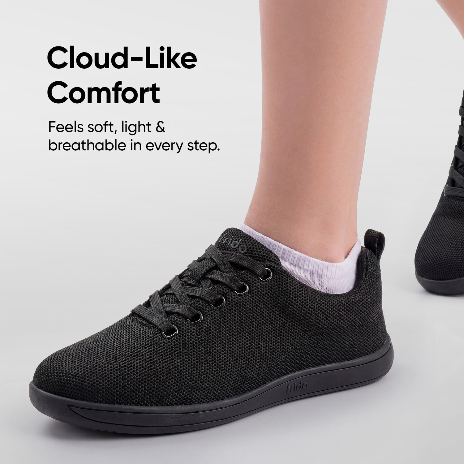 Image of Frido Flat Footbed Cloud Comfort Lace-up Knitted Sports Shoes with Zero-Drop Design Walking Shoes For Men (Black, 9)