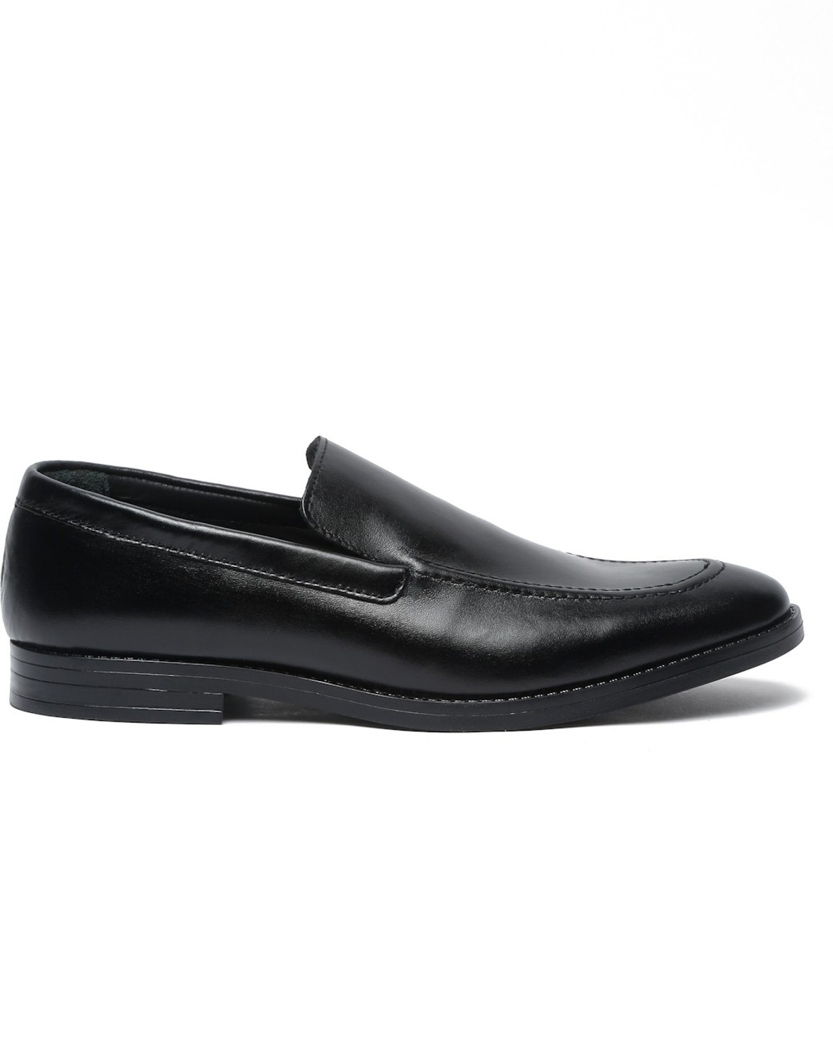 Image of Teakwood Leathers Men Black Solid Leather Formal Slip-On Shoes Slip On For Men