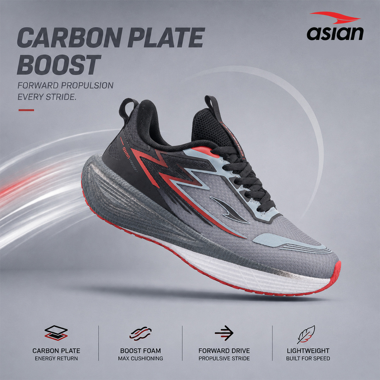 Image of asian Hypercushion Carbon-09 Men's Running Shoes with Carbon Plate | Energy Return Training & Gym Shoes For Men