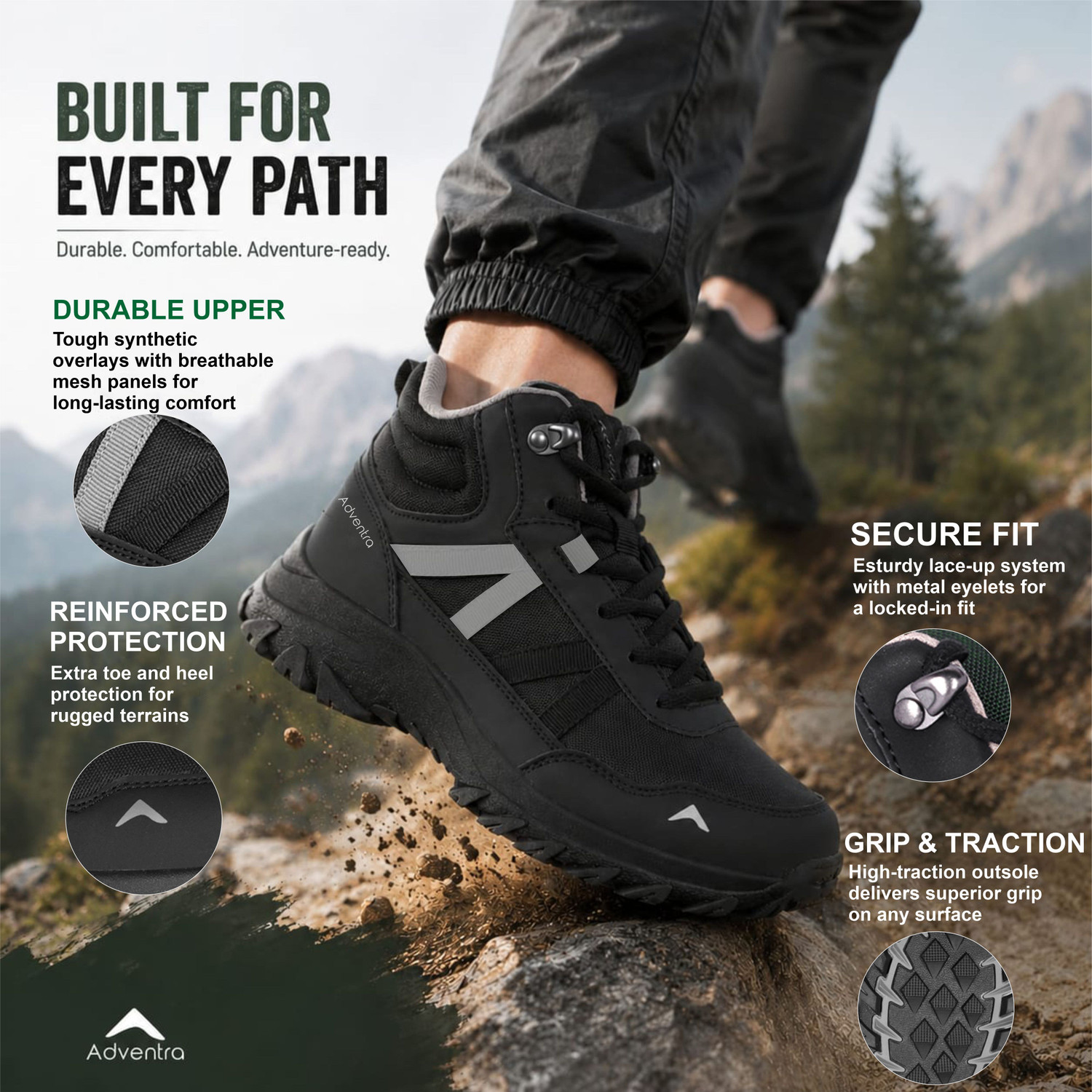 Image of ADVENTRA SPORTS Men's Hiking & Trekking Shoes - Outdoor Adventure Footwear for Trail & Mountain Outdoors For Men