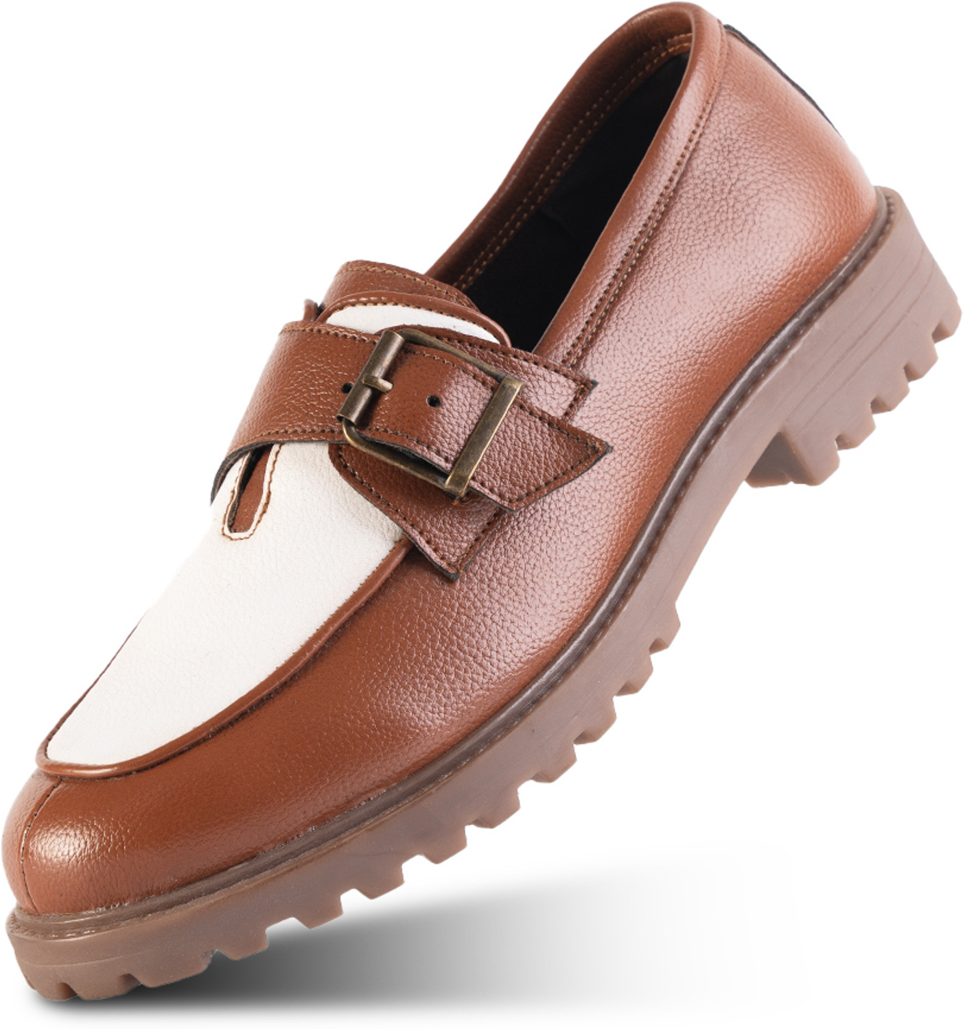 Image of MONKSTORY Monkstory Cosmopolitan Buckled Loafers - Tan /White Loafers For Men