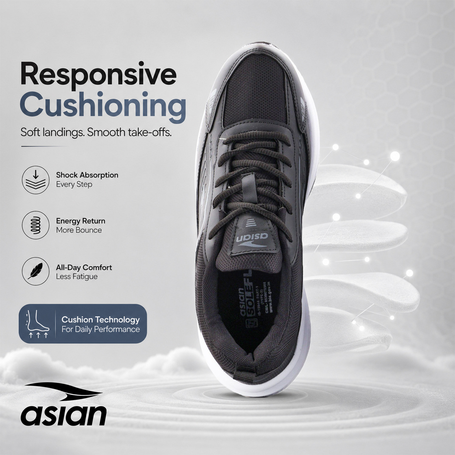 Image of asian Wonder-32 Men's Sports Shoes with Soft Cushion Sole & Lace-Up Comfort Running Shoes For Men